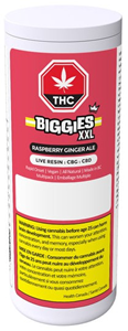 Biggies XXL: Raspberry Ginger Ale 1:3:3 THC/CBG/CBD Live Resin Chews (6 pcs)